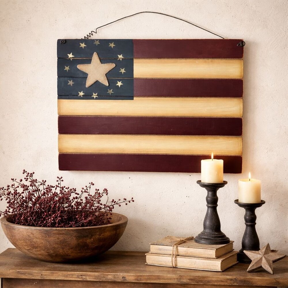 Rustic Wooden American Flag Wall Decor Primitive USA Hanging Sign America 250